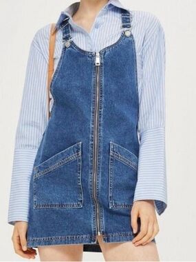 Topshop Blue Denim Zip-Front Mini Dress